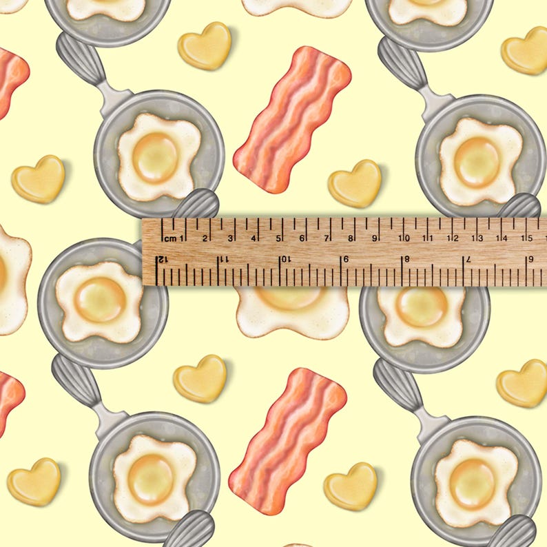 Bacon Ruler Breakfast Food Fabric Cartoon Fabric Cotton Fabric Sold by the Half ...
