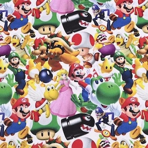 Super Mario Fabric Mario and Friends Fabric Japanese Cartoon Fabric Cotton Fabric By The  Half Yard