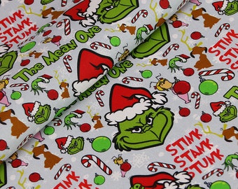 Grinch Fabric Merry Grinchmas Fabric Cartoon Fabric Cotton Fabric By The Half Meter