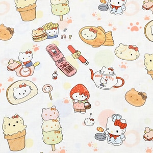 Hello Kitty Fabric Fortune Cat Fabric Japanese Cartoon Fabric Cotton Fabric By The Half Yard