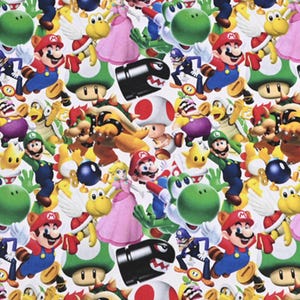 Super Mario Fabric Mario and Friends Fabric Japanese Cartoon Fabric Cotton Fabric By The  Half Yard