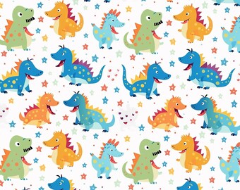 Cartoon Dinosaur Fabric Cartoon Fabric Cotton Fabric Sold by The Half Yard