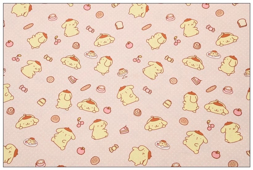 Sanrio Pompom Purin Fabric Cartoon Fabric Cotton Fabric By The Half Yard