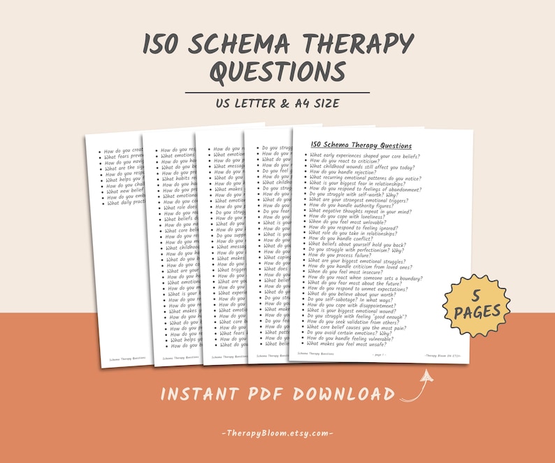 150 Schema Therapy Questions: Core Beliefs, Negative Patterns (PDF) - Etsy