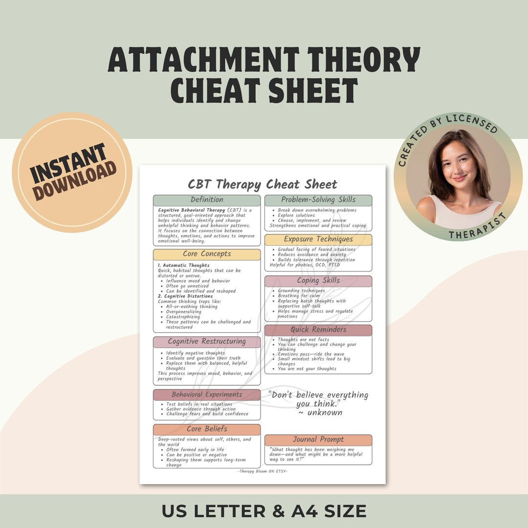 Attachment Theory Cheat Sheet: Therapy Reference Guide (printable PDF ...