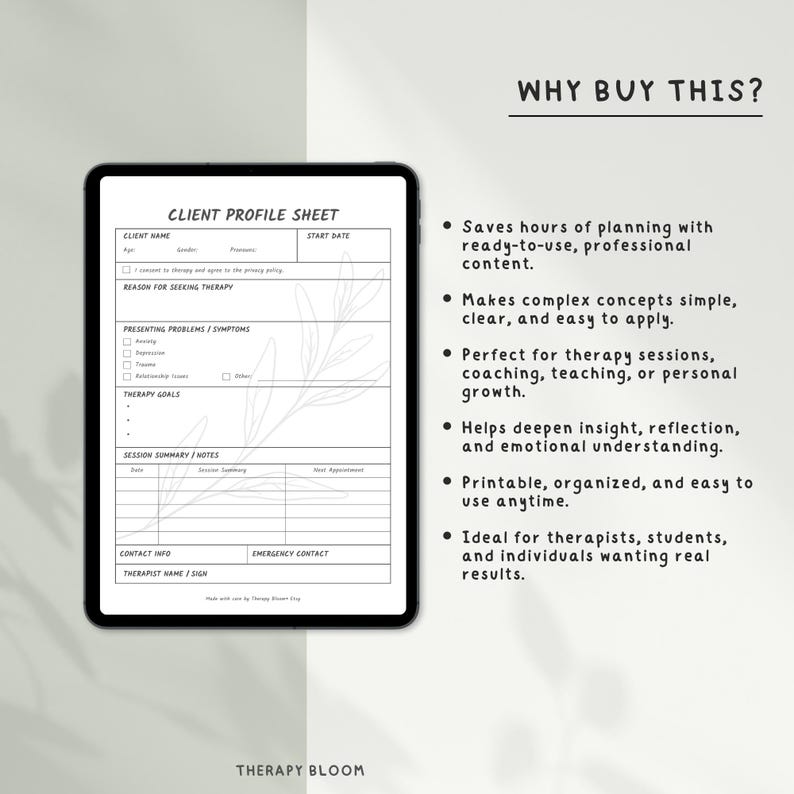 Client Profile Intake Form for Therapists | Editable PDF | Printable ...