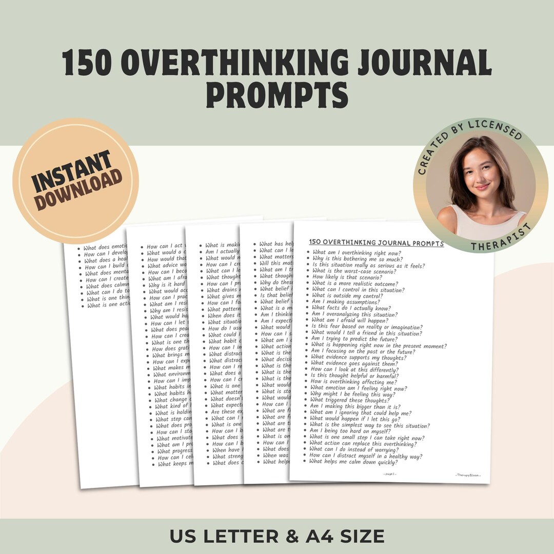 150 Overthinking Journal Prompts | Stop Overthinking Workbook | Anxiety ...