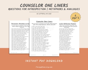 Therapy Questions Cheat Sheets | Counselor One Liners & Reflection Prompts (Printable PDF)