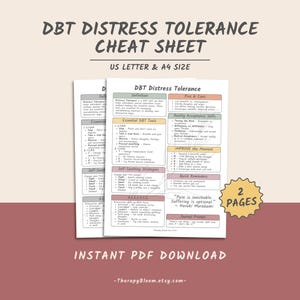 DBT Distress Tolerance Skills Cheat Sheet: Therapy & Coping Skills (PDF Printable