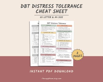 DBT Distress Tolerance Skills Cheat Sheet: Therapy & Coping Skills (PDF Printable