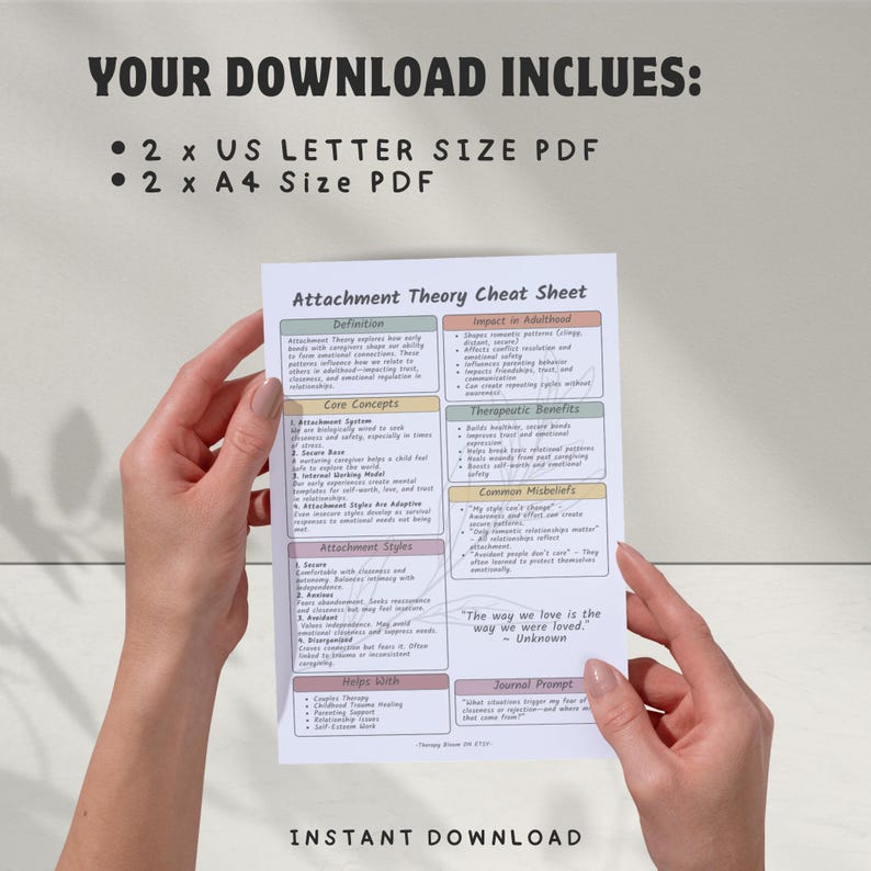 Attachment Theory Cheat Sheet: Therapy Reference Guide (printable PDF ...