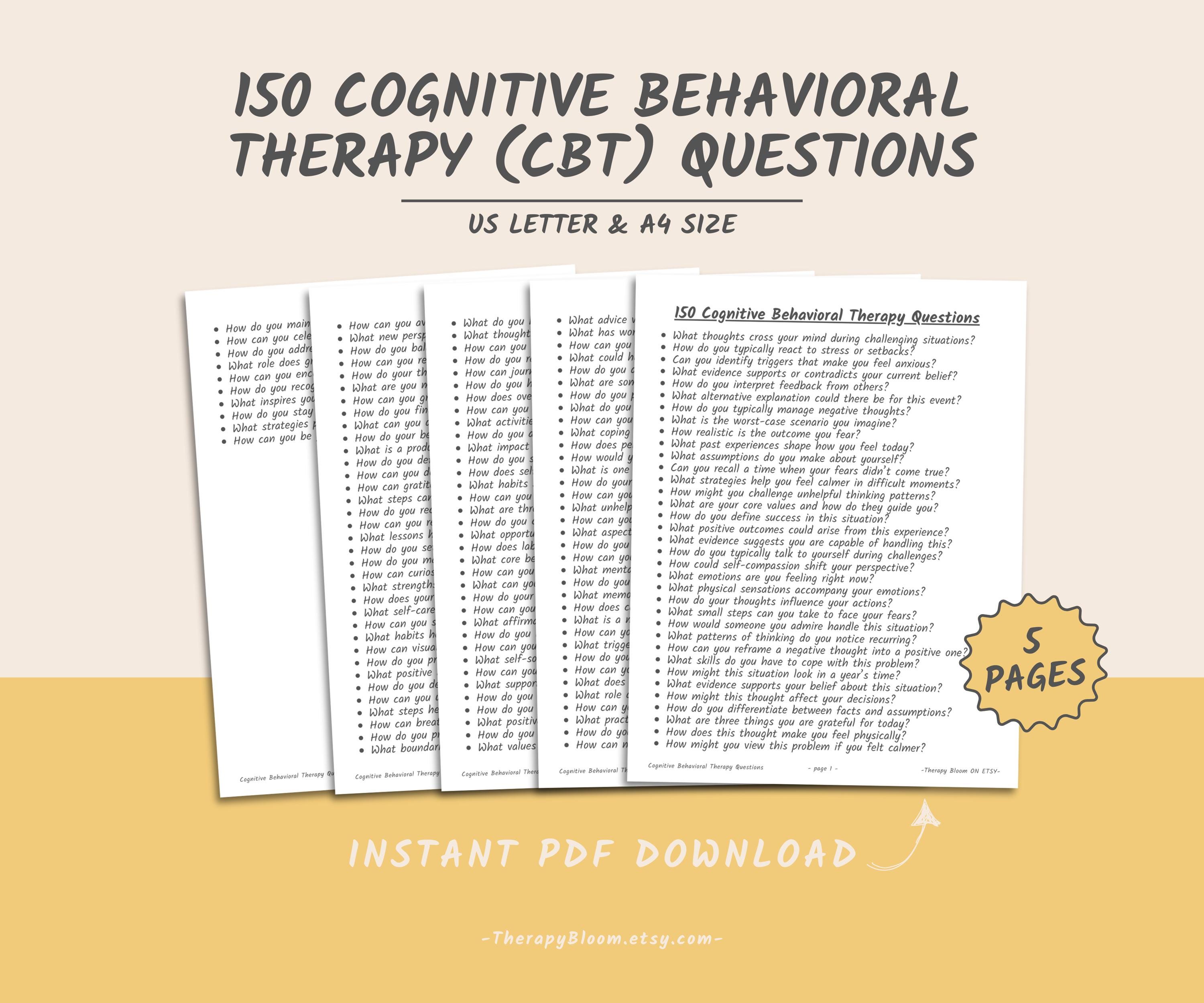 CBT Therapy Questions: Cognitive Behavioral Worksheets (printable
