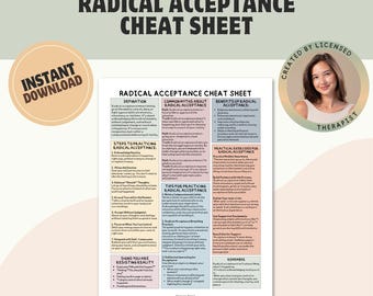 Radical Acceptance Cheat Sheet | DBT Therapy Tool | Mindfulness & Emotional Regulation Printable (PDF)