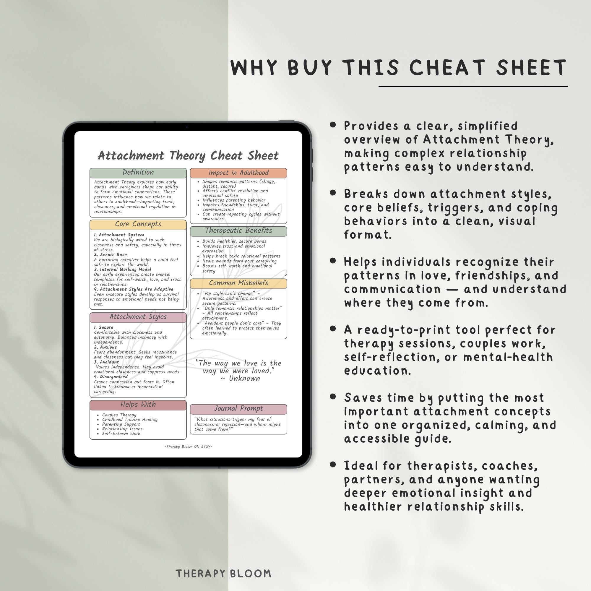 Attachment Theory Cheat Sheet: Therapy Reference Guide (printable PDF ...