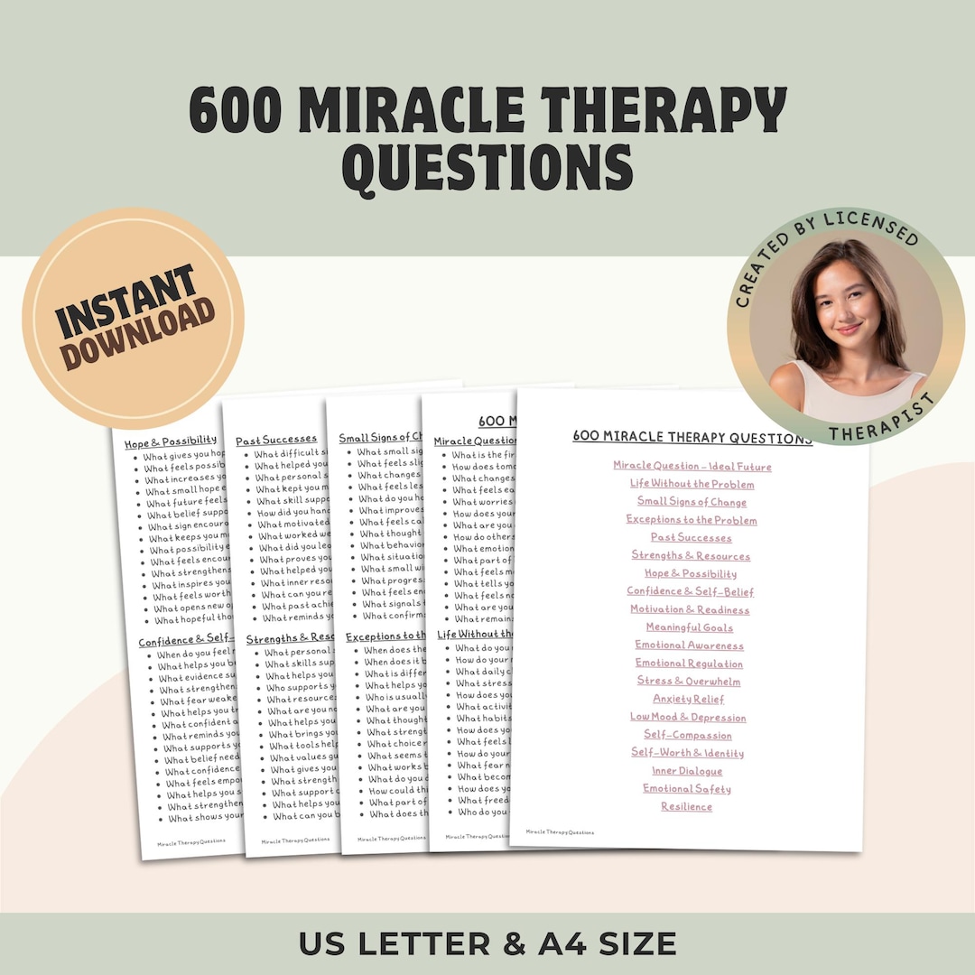 600 Miracle Therapy Questions | Therapy Worksheets | Mental Health ...