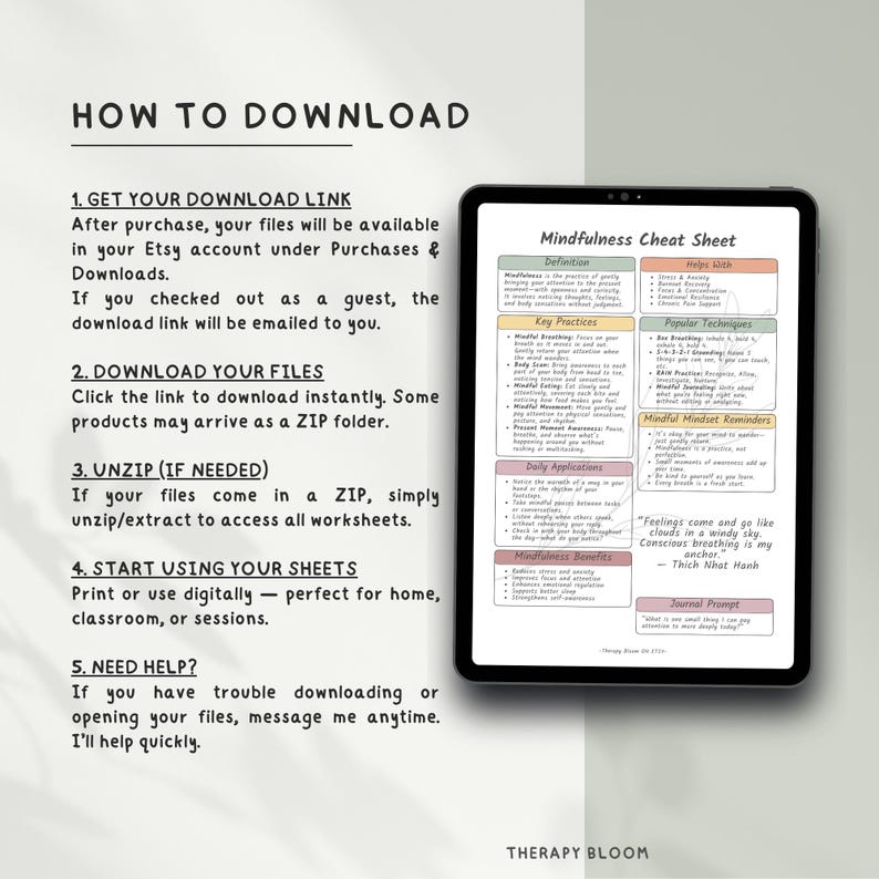 Mindfulness Cheat Sheet: Therapist-Approved Mental Health Guide (Printable PDF) image 4