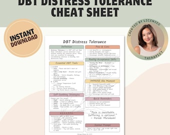 DBT Distress Tolerance Skills Cheat Sheet: Therapy & Coping Skills (PDF Printable