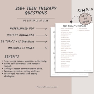 Teen Therapy Questions Bundle, Adolescent Therapy Workbook: Coping Skills, Bullying Strategies & Relationship Building for School Counselors