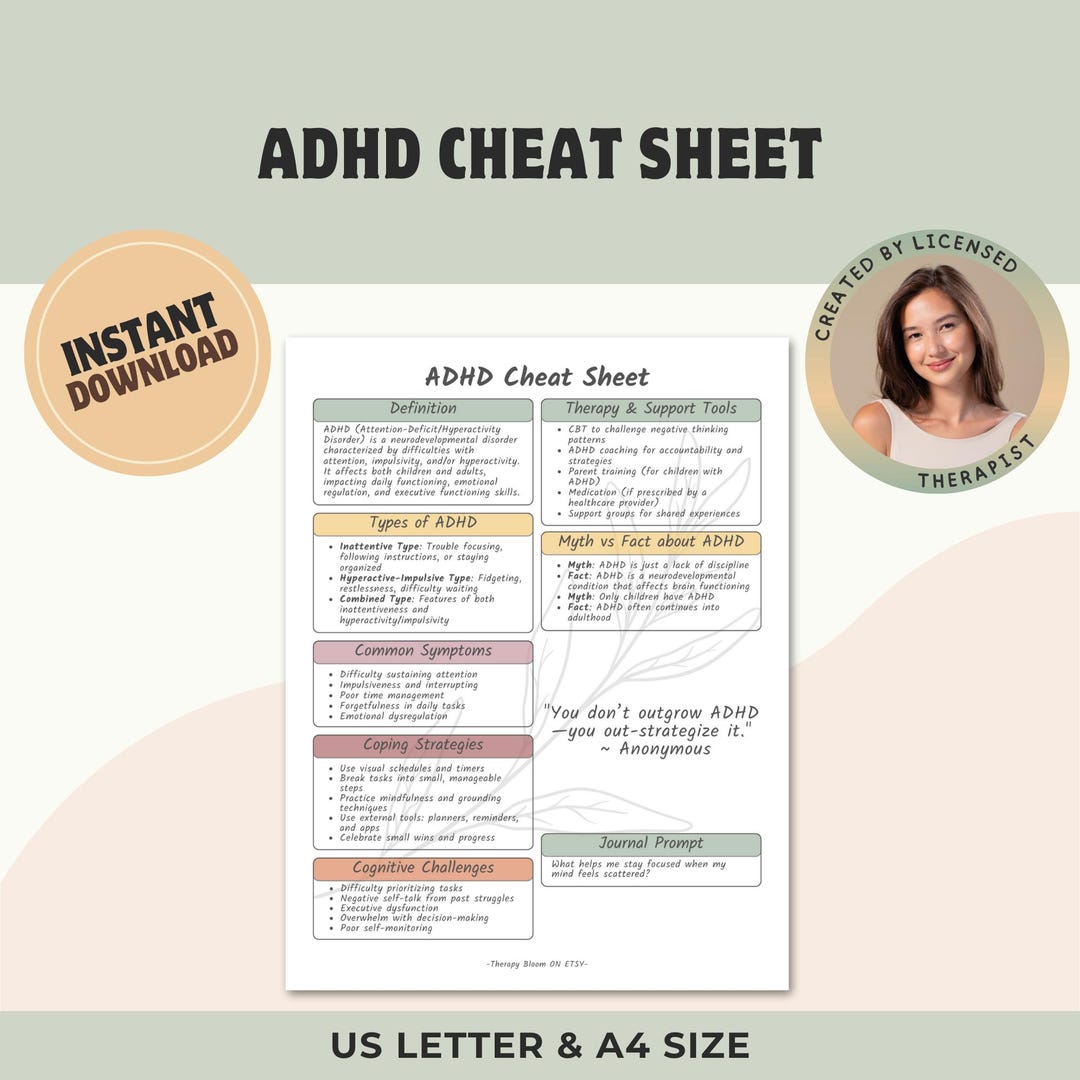 ADHD Cheat Sheet: Therapy Reference Guide & Coping Strategies ...