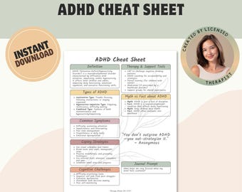 ADHD Cheat Sheet: Therapy Reference Guide & Coping Strategies (Printable PDF)