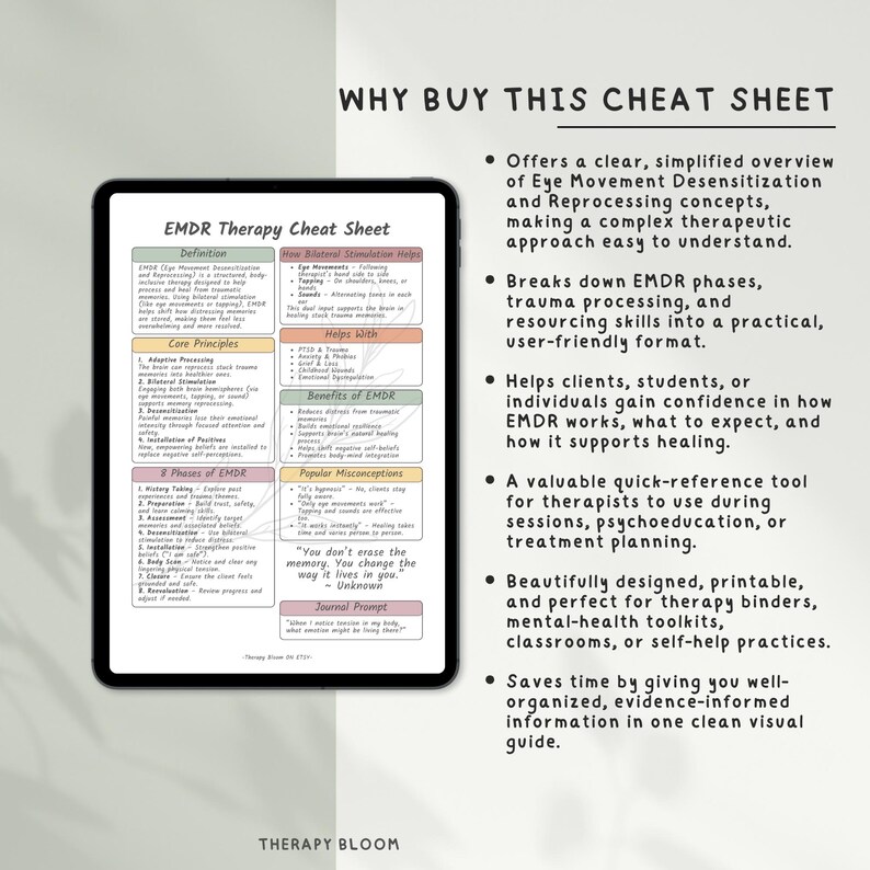 EMDR Therapy Cheat Sheet: Trauma Therapy Reference Guide (printable PDF ...