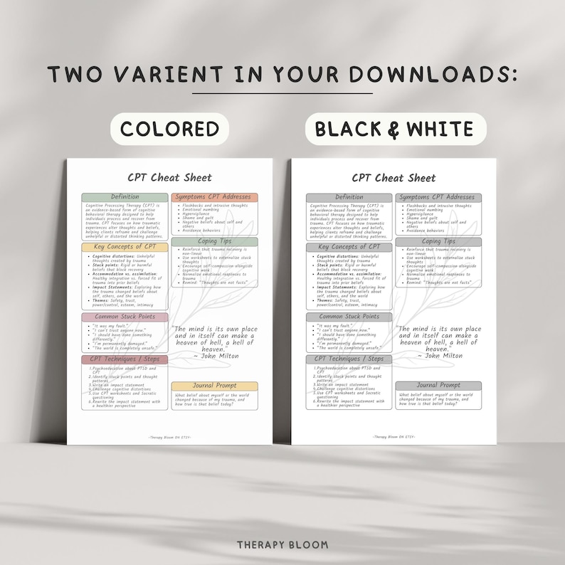 CPT Cheat Sheet, Trauma Therapy, Coping Skills (printable PDF) - Etsy