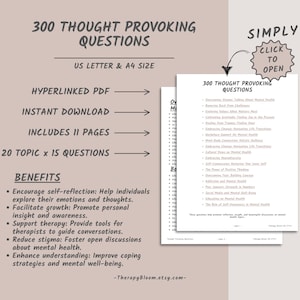 300 Thought Provoking Questions for Self-Discovery, Journal Prompts for Deep Reflection, Mental Health Counselor Resource, Therapy Questions
