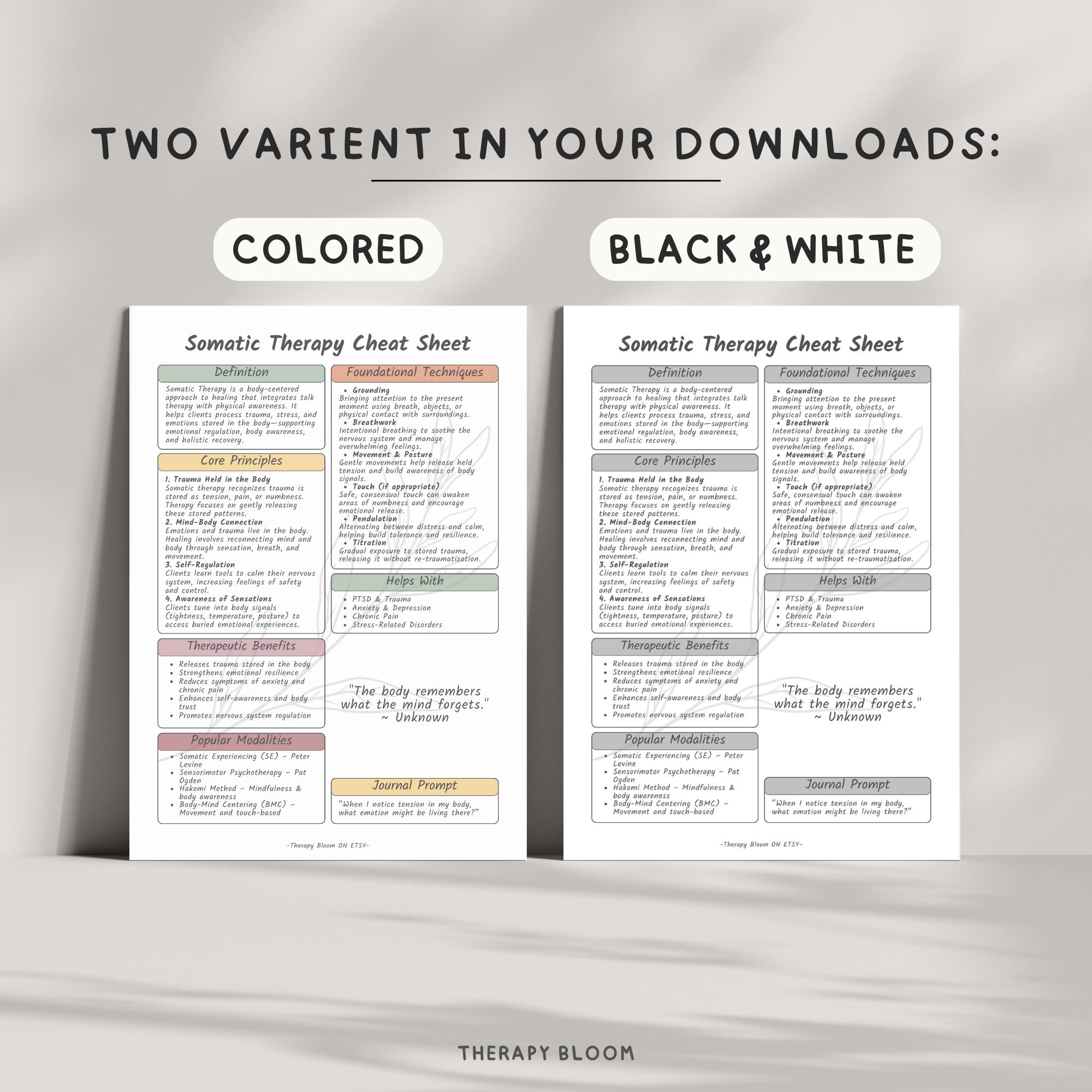 Somatic Tools.pdf Somatic Therapy Cheat Sheet: Trauma-informed Somatic Tools (printable ...