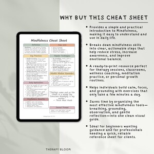Mindfulness Cheat Sheet: Therapist-Approved Mental Health Guide (Printable PDF) image 2