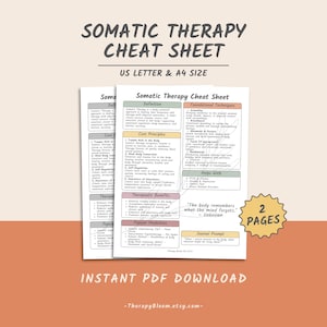 Somatic Therapy Cheat Sheet, Somatic Psychotherapy, Somatic Tools, Somatic Experiencing, Trauma Therapy, PTSD Therapy, Anxiety Therapy