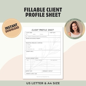 Formulário de Admissão de Perfil de Cliente para Terapeutas | PDF Editável | Ficha de Cliente de Terapia para Imprimir | Download Digital