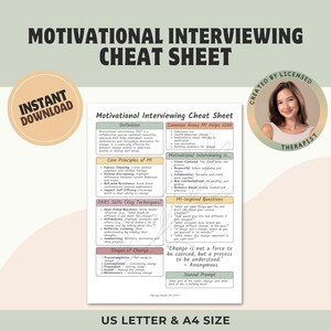 Motivational Interviewing Cheat Sheet: Therapy Reference Guide (Printable PDF)