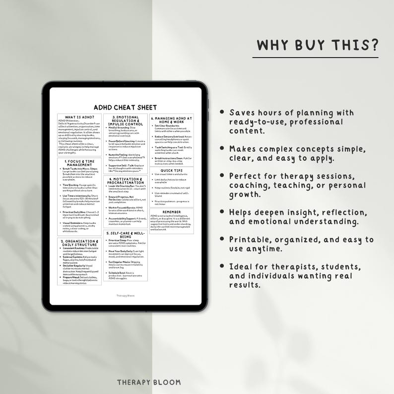 ADHD Cheat Sheet: Executive Function Guide for Adults & Students (PDF ...