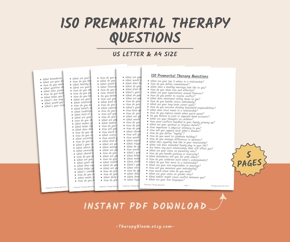 Premarital Therapy Questions | Couples Counseling Prompts for Relationship Growth, Communication & Intimacy | Marriage Prep Workbook