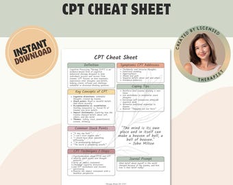 CPT Cheat Sheet, Trauma Therapy, Coping Skills (Printable PDF)