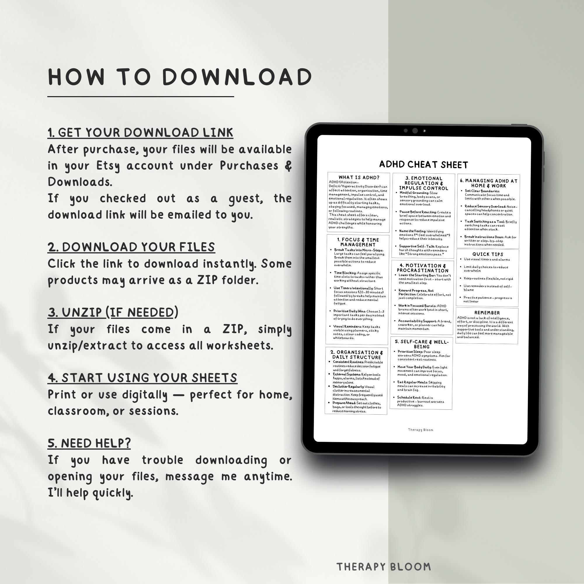 ADHD Cheat Sheet: Executive Function Guide for Adults & Students (PDF ...