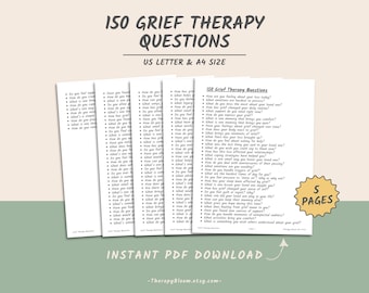 150 Grief Therapy Questions: Loss & Healing Prompts (Printable PDF)