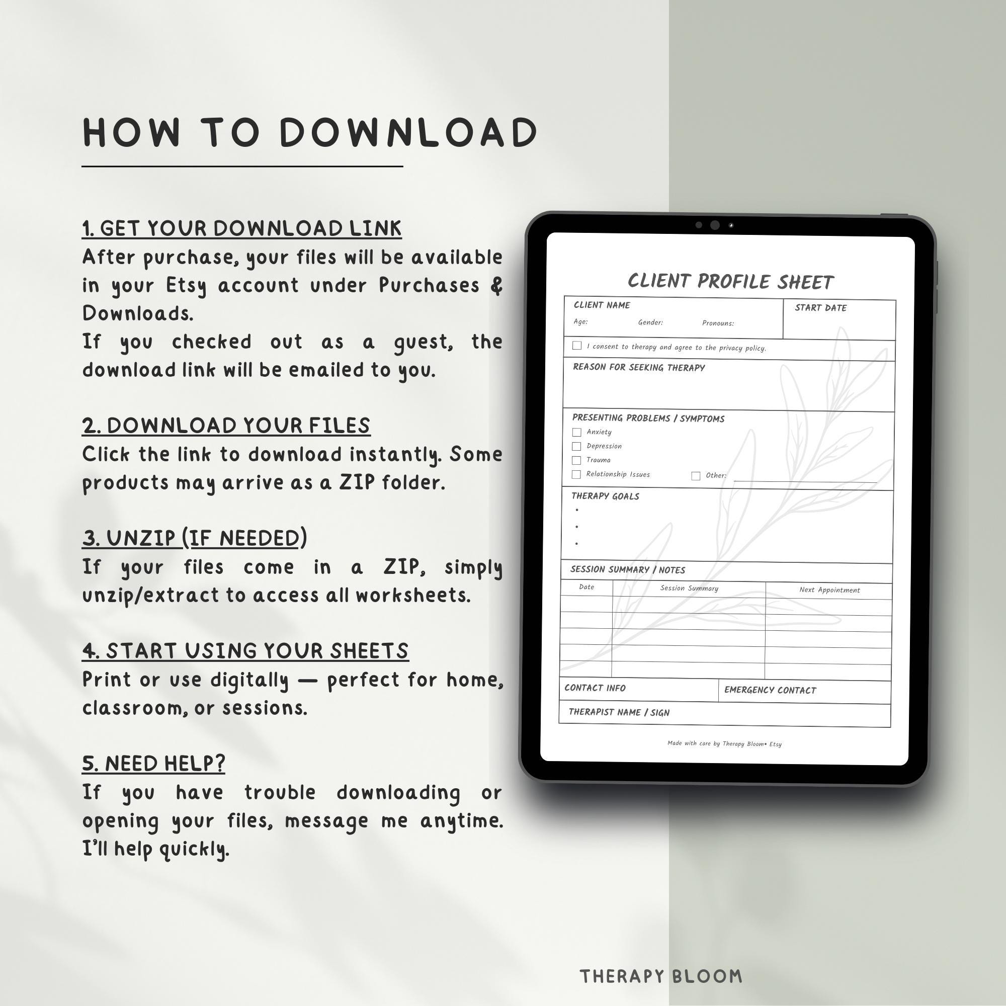 Client Profile Intake Form for Therapists | Editable PDF | Printable ...