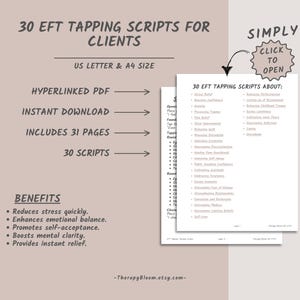 30 EFT Tapping Therapy Scripts, Somatic Coping Skills, Emotionally Focused Therapy, Mental Health Counselor Therapy Intervention Cheat sheet