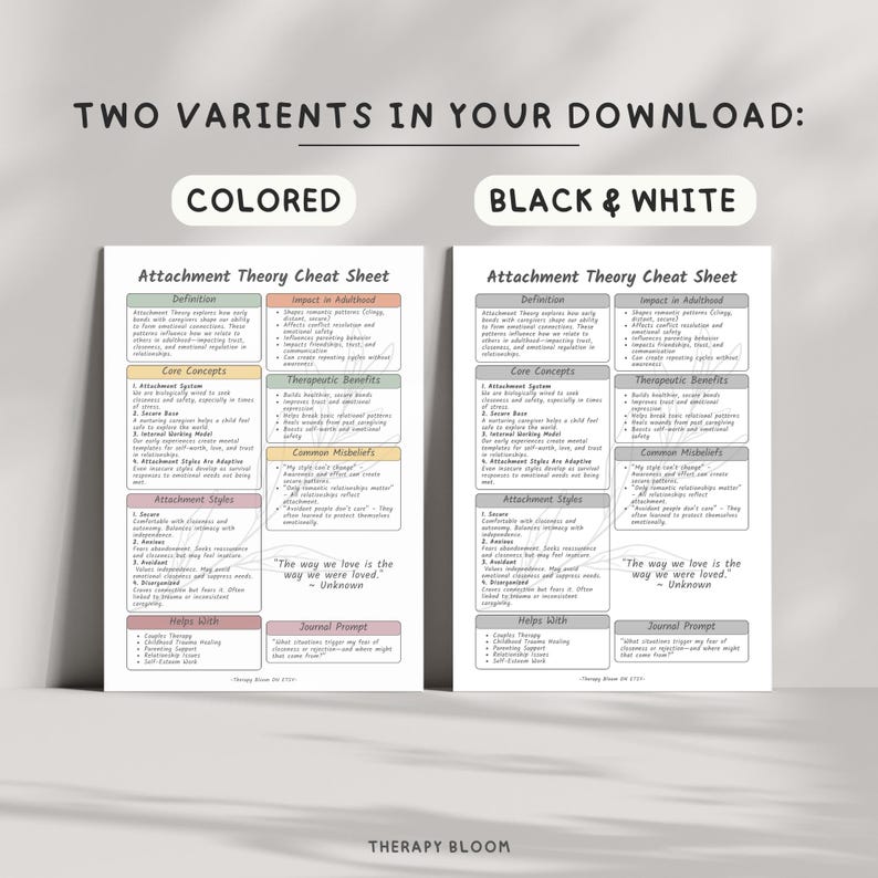 Attachment Theory Cheat Sheet: Therapy Reference Guide (printable PDF ...