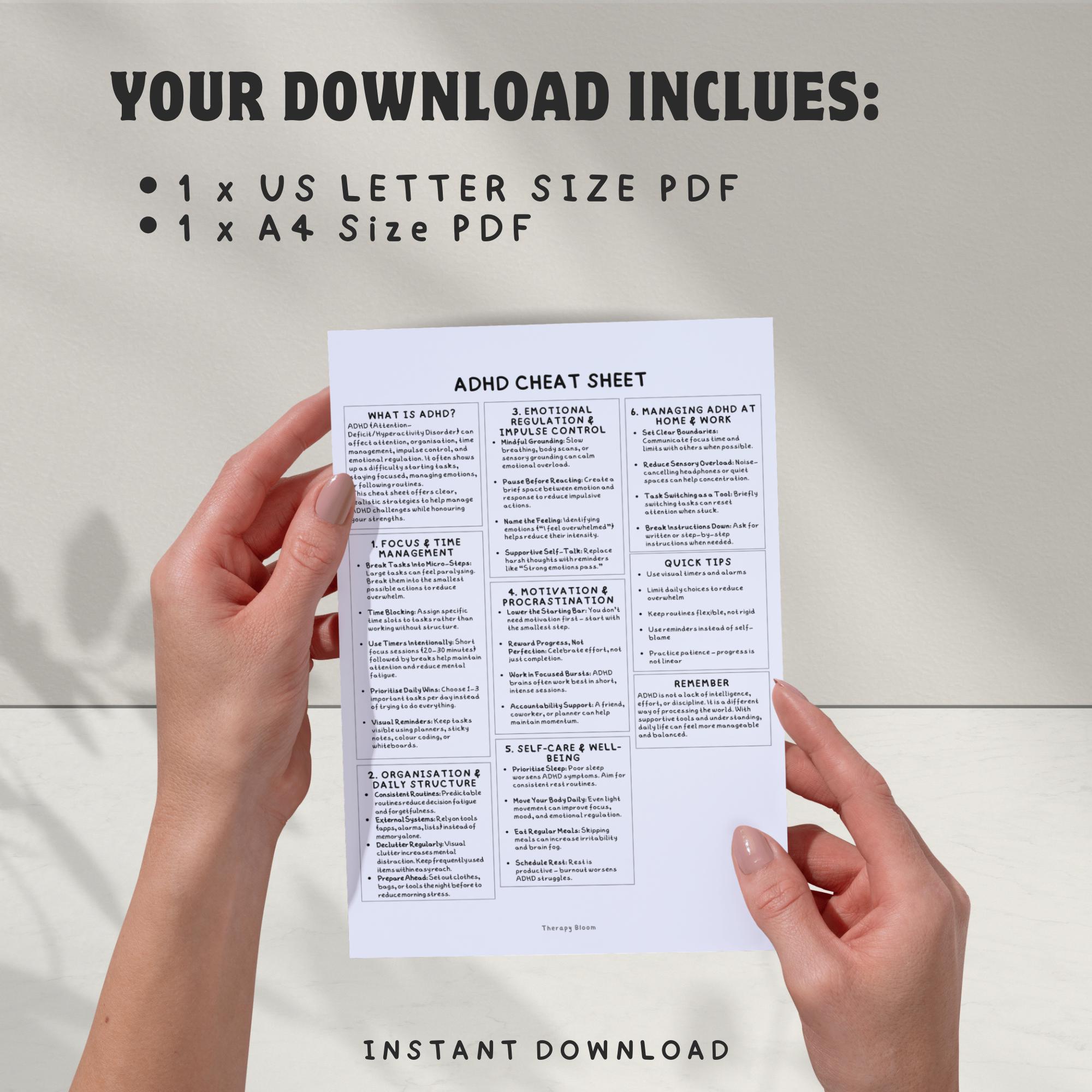 ADHD Cheat Sheet: Executive Function Guide for Adults & Students (PDF ...