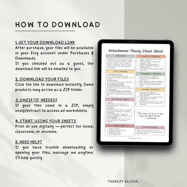 Attachment Theory Cheat Sheet: Therapy Reference Guide (printable PDF ...
