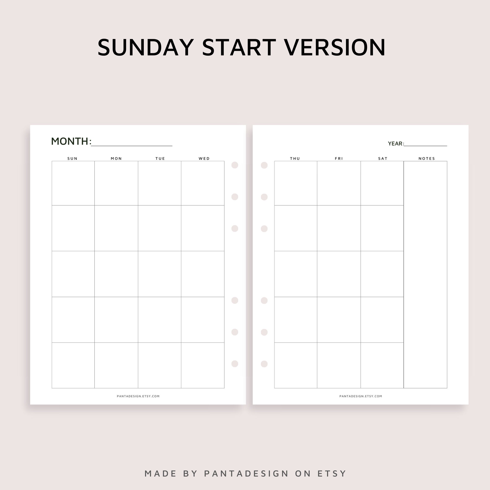 Undated Monthly Calendar, Month on Two Pages, Blank Calendar Page, Printable Monthly Calendar ...
