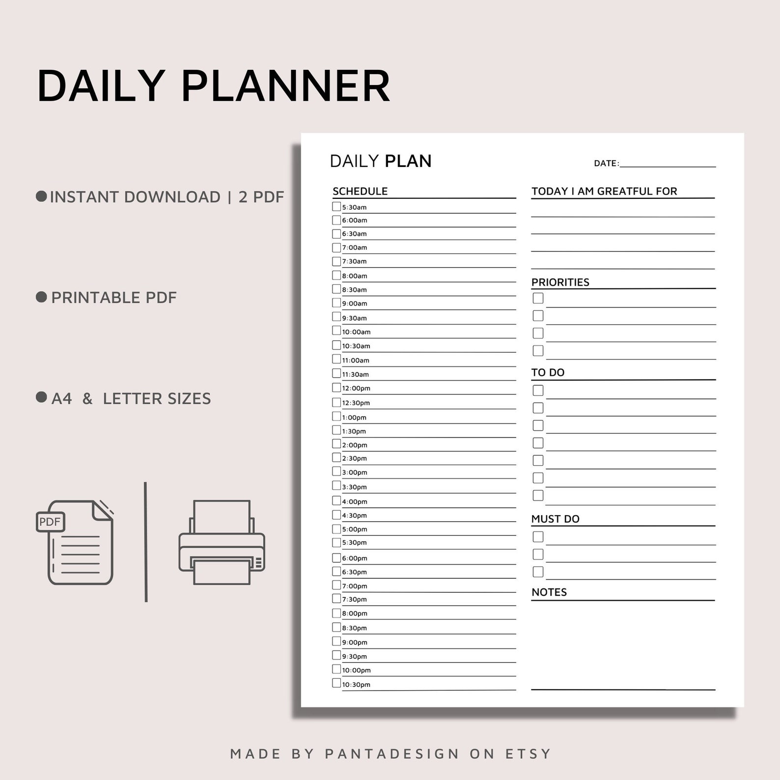 Printable daily planner daily to do list productivity etsy