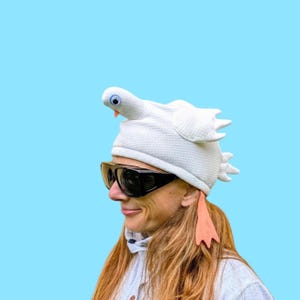Sombrero de paloma blanca hecho a mano, disfraz divertido de pájaro