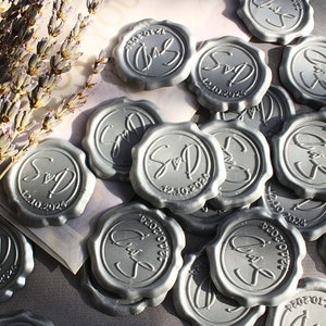 Sellos de cera personalizados /Pegatinas de sello de cera - Sello de cera autoadhesivo-Sello de cera inicial-Sellos de invitación de boda/Sello de cera prefabricado - Sellos de sobre