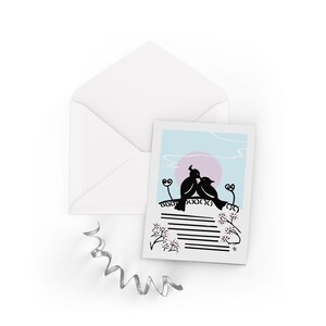 Cartão de felicitações fofo para aniversário Lovebirds Design de pássaro ilustrado em cartão reciclado ecológico