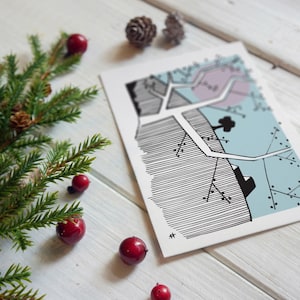 Jolie carte de Noël de scène enneigée sur carte recyclée écologique