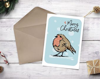 Edição limitada - Cartão de Natal Cute Robin Cartão ecológico reciclado