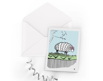 Sheep Greeting Card: Illustrated Animal Design on Recycled Card